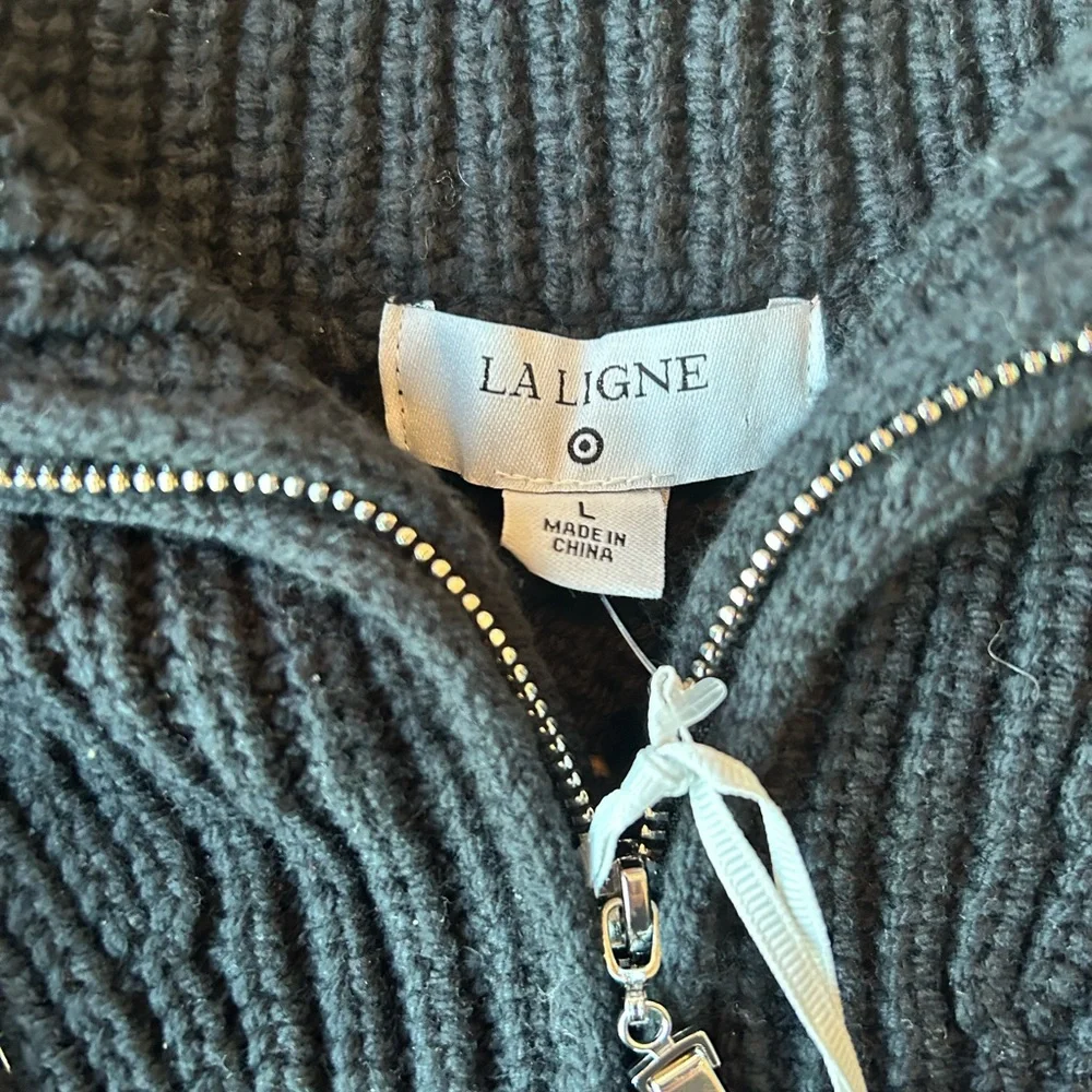 La Ligne x Target Black/White Striped Cotton Blend Shawl Zip Sweater Large NWT